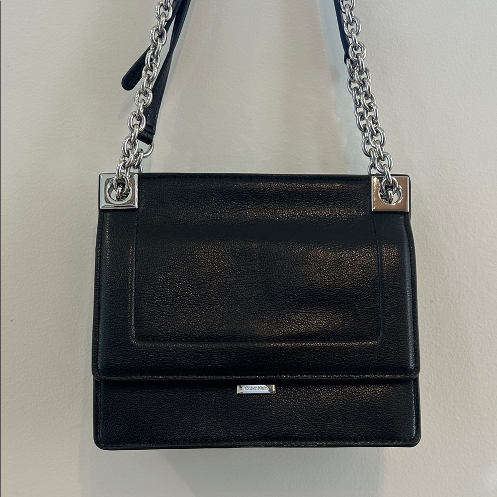Calvin Klein Black Shoulder Bag with Silver Chain